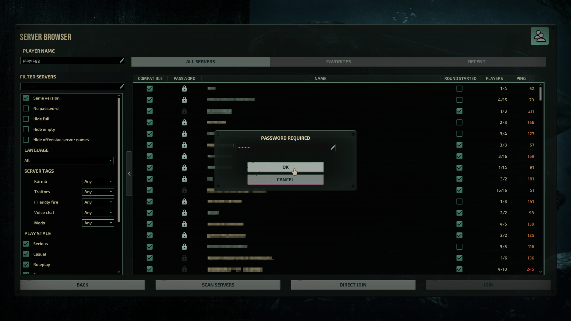 Barotrauma Server Password Dialogue