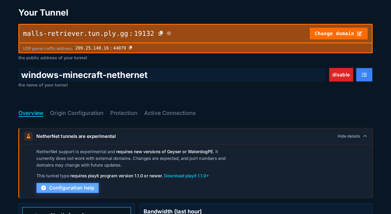 The Configuration help button on the tunnel page