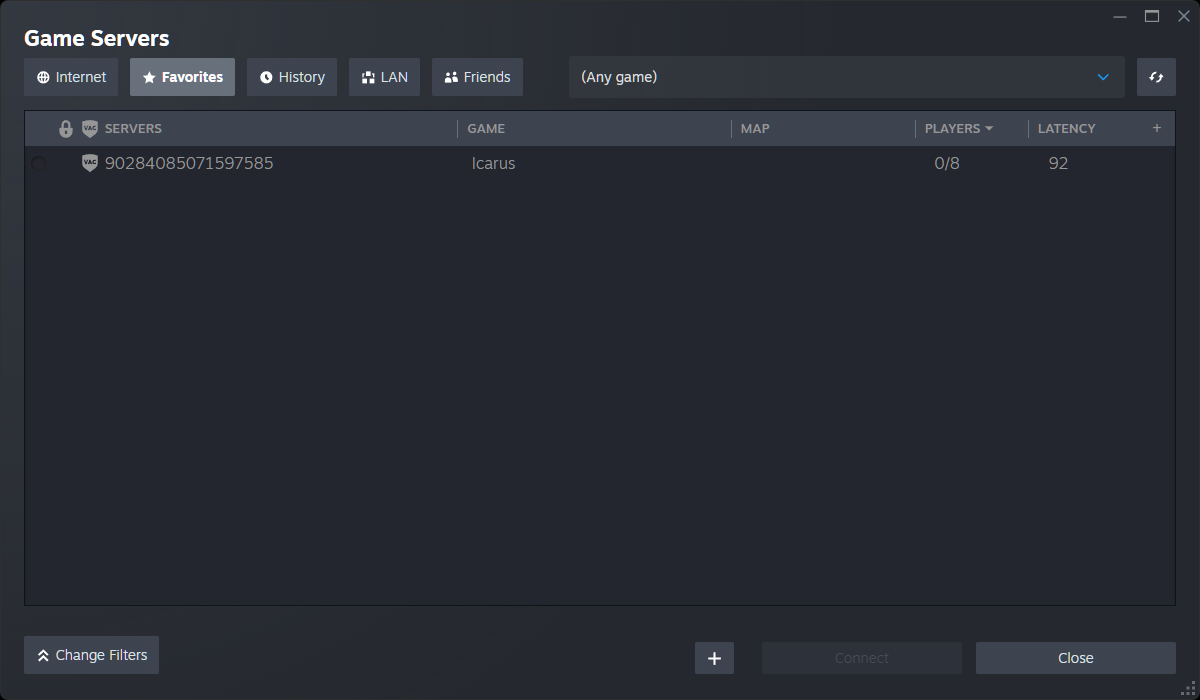 Steam "Game Server" Menu