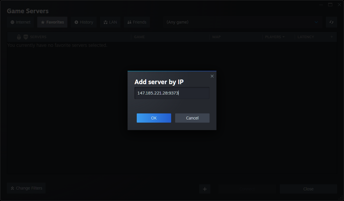 Steam "Game Server" Menu