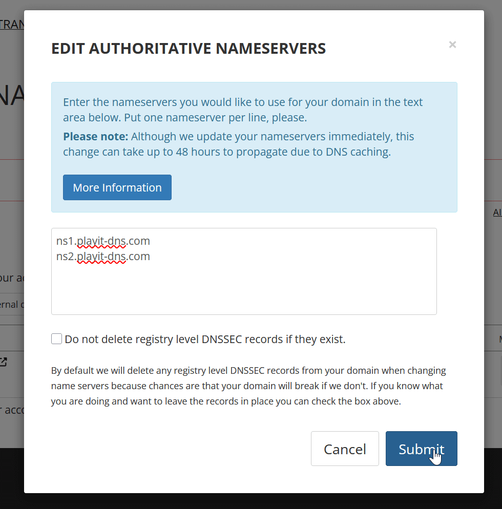 edit nameservers