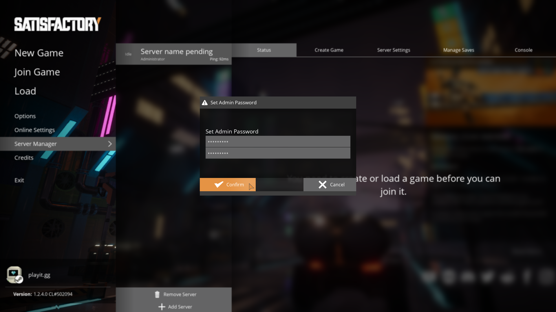 Add Satisfactory Server, Claim
