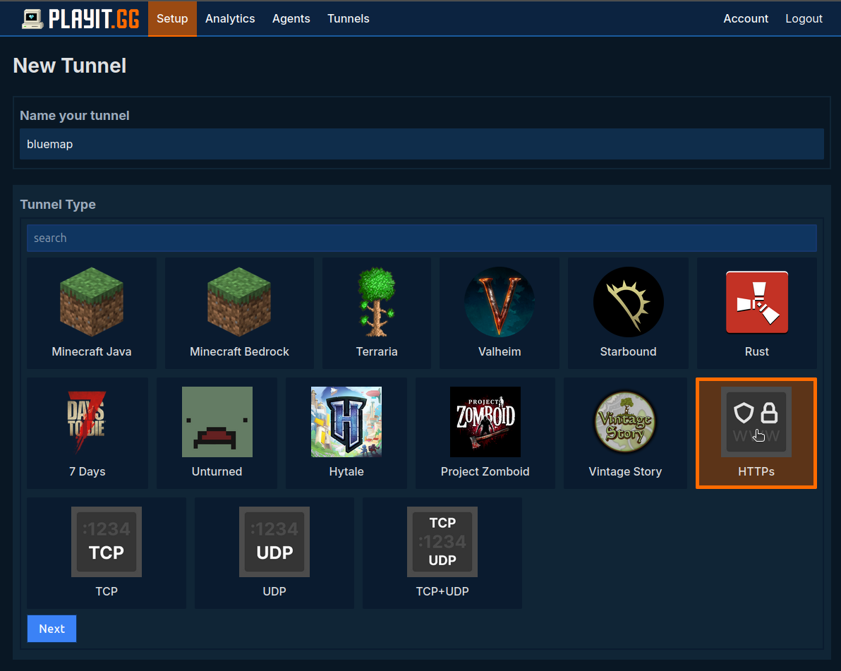 Select https tunnel type