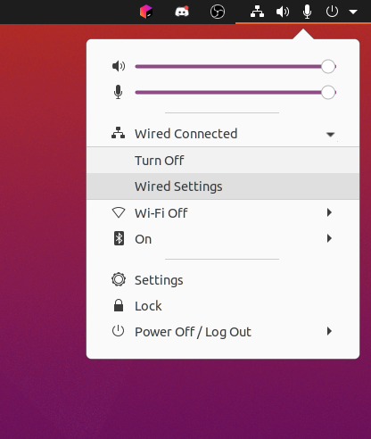 ubuntu wired settings