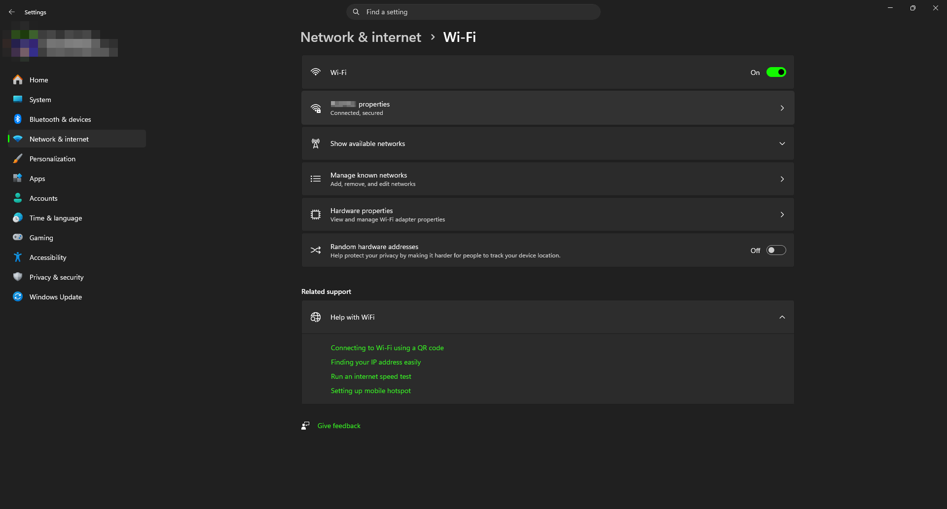 Windows Settings, Wi-Fi