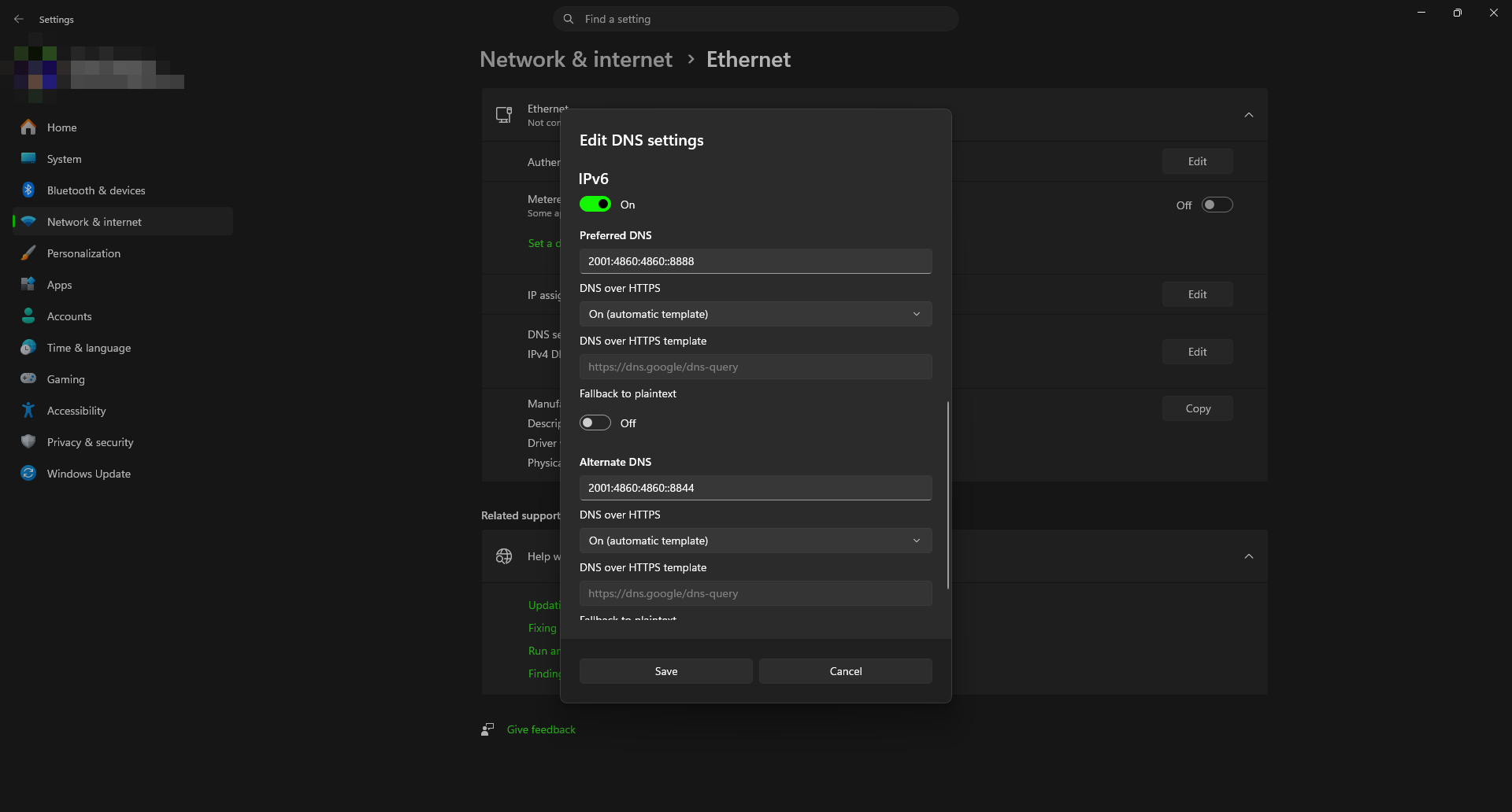 Windows Settings, DoH v6