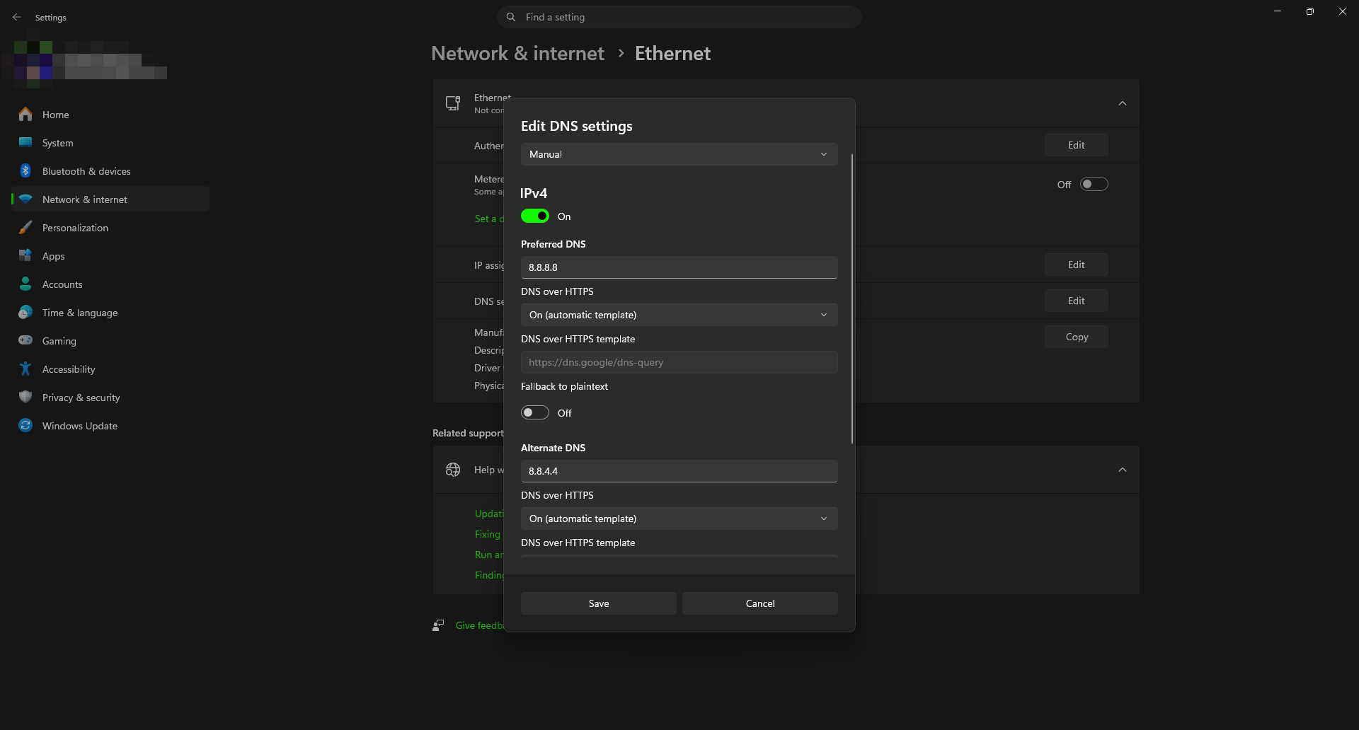 Windows Settings, DoH v4